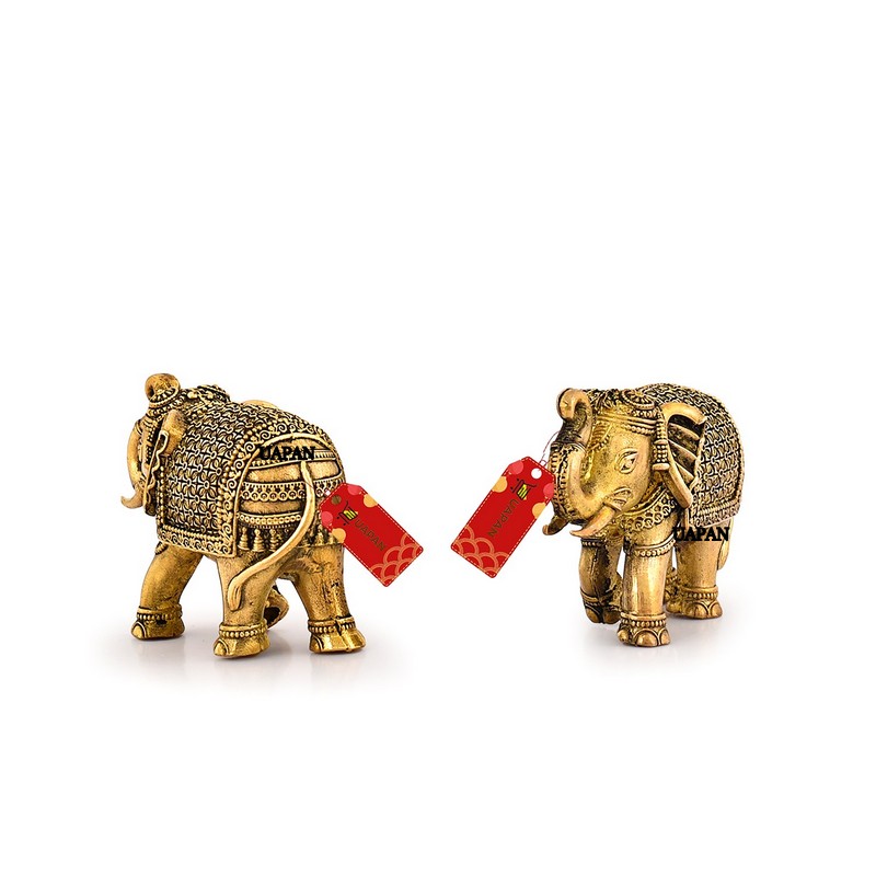 UAPAN Brass Elephant Idol Figurine Set for The Symbol of Fertility and Family Harmony (Medium, Pack of 2)
