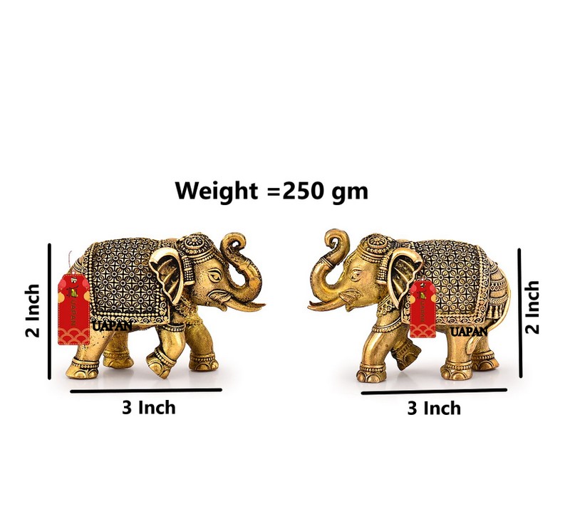 UAPAN Brass Elephant Idol Figurine Set for The Symbol of Fertility and Family Harmony (Medium, Pack of 2)