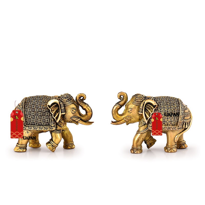 UAPAN Brass Elephant Idol Figurine Set for The Symbol of Fertility and Family Harmony (Medium, Pack of 2)