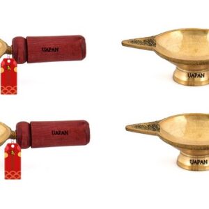 UAPAN Brass Diya with Wooden Grip Handle Arti Diya for Puja | Temple (Pack of 4)